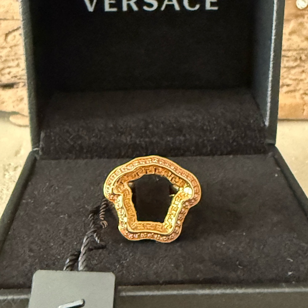 Versace Gold Medusa Icon Ring with Pink Crystals